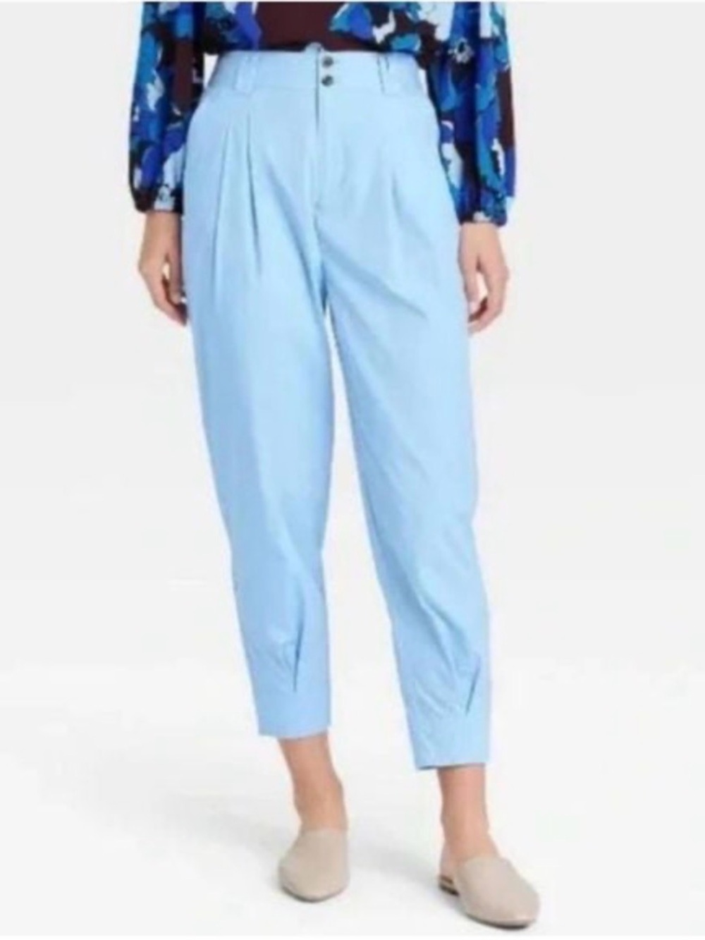 🌺Who What Wear Mid Rise Ankle Tapered Trousers Light Blue Size 8. Baby Blue